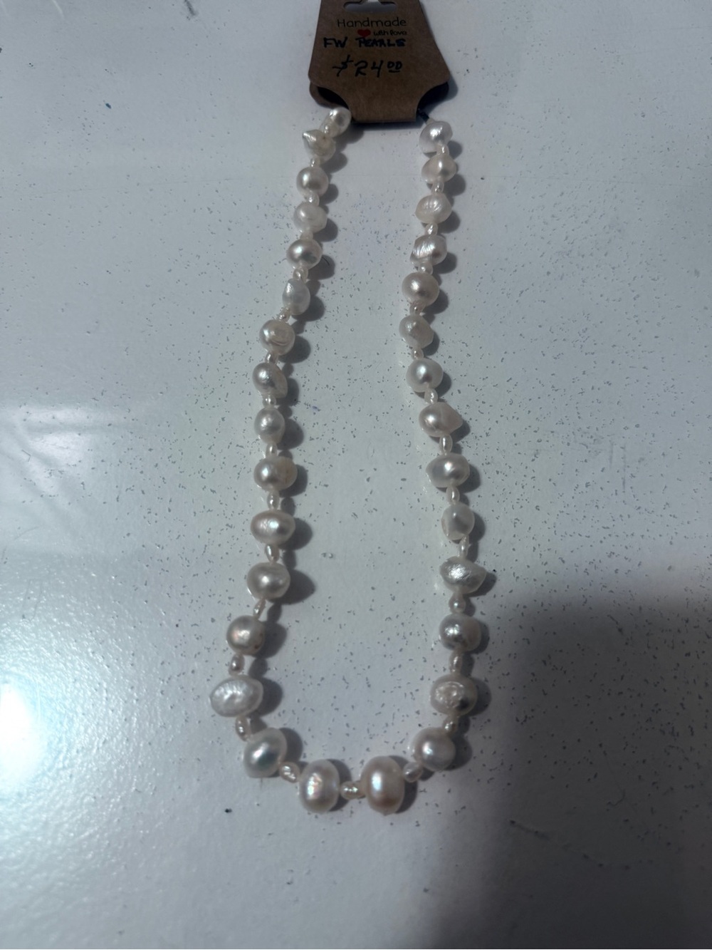 Freshwater pearl necklace, baroque pearl strand Pearl Beaded- White - Picture 5 of 6